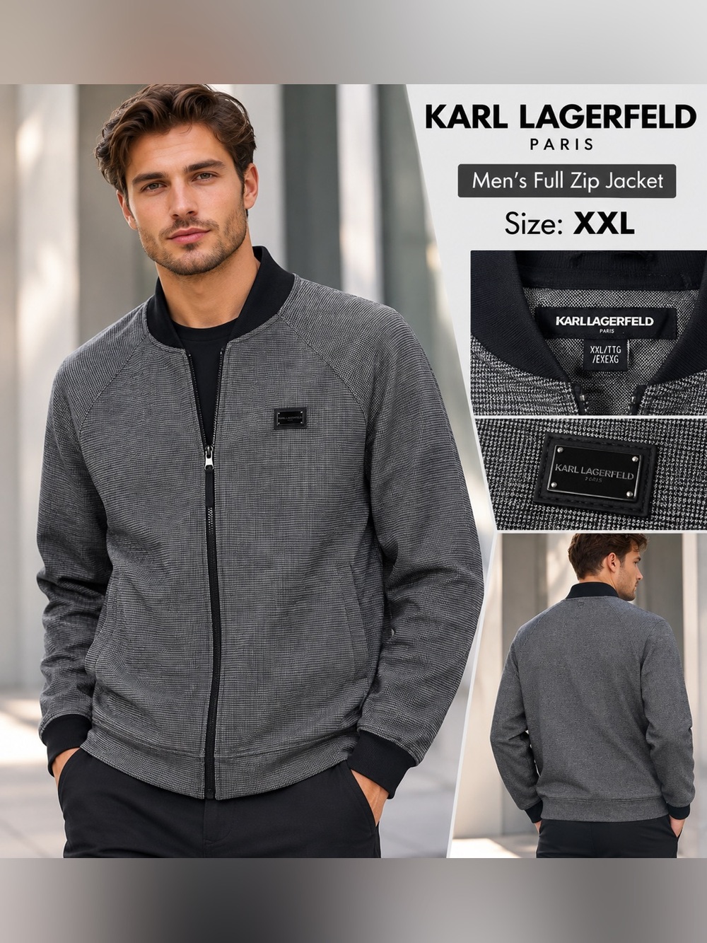 Karl Lagerfeld Men’s Gray Full-Zip Jacket Sz XXL/XL like new